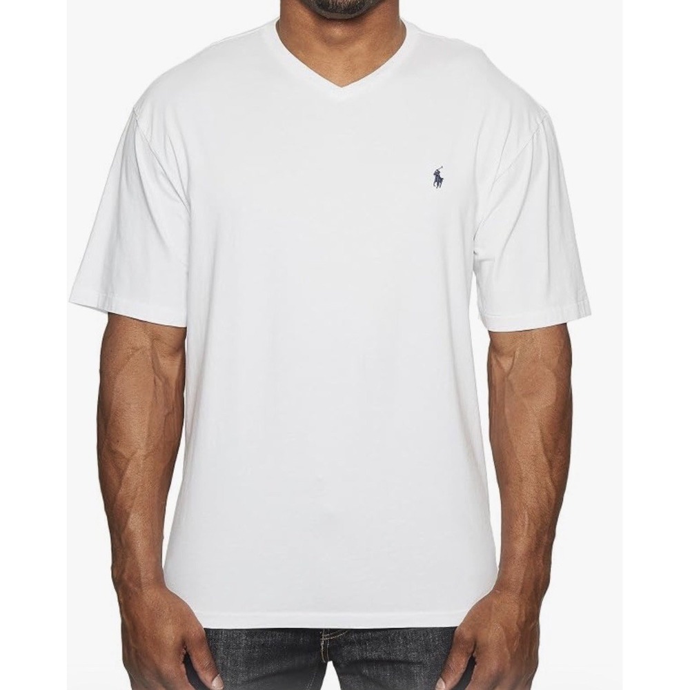 NWT Polo Ralph Lauren Big & Tall Solid WHITE Short Sleeve V-Neck Cotton T Shirt